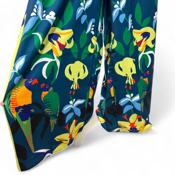 Anthropologie Celandine x Claire Colin Teal Wide Leg Drawstring Pants L Spring - Picture 6 of 8